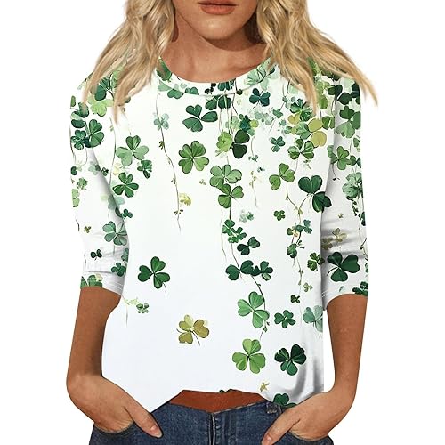 St Patricks Day Shirt Women 2025 Casual Plus Size 3/4 Sleeve Irish Clover Shirts Funny Saint Patrick's Tunic Tops