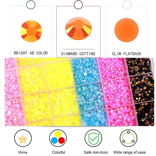 Miniatura 2 de BELICEY Juego de 24000 piezas de diamantes de imitación de cristal de gelatina de parte trasera plana rosa, amarillo y azul para manualidades,