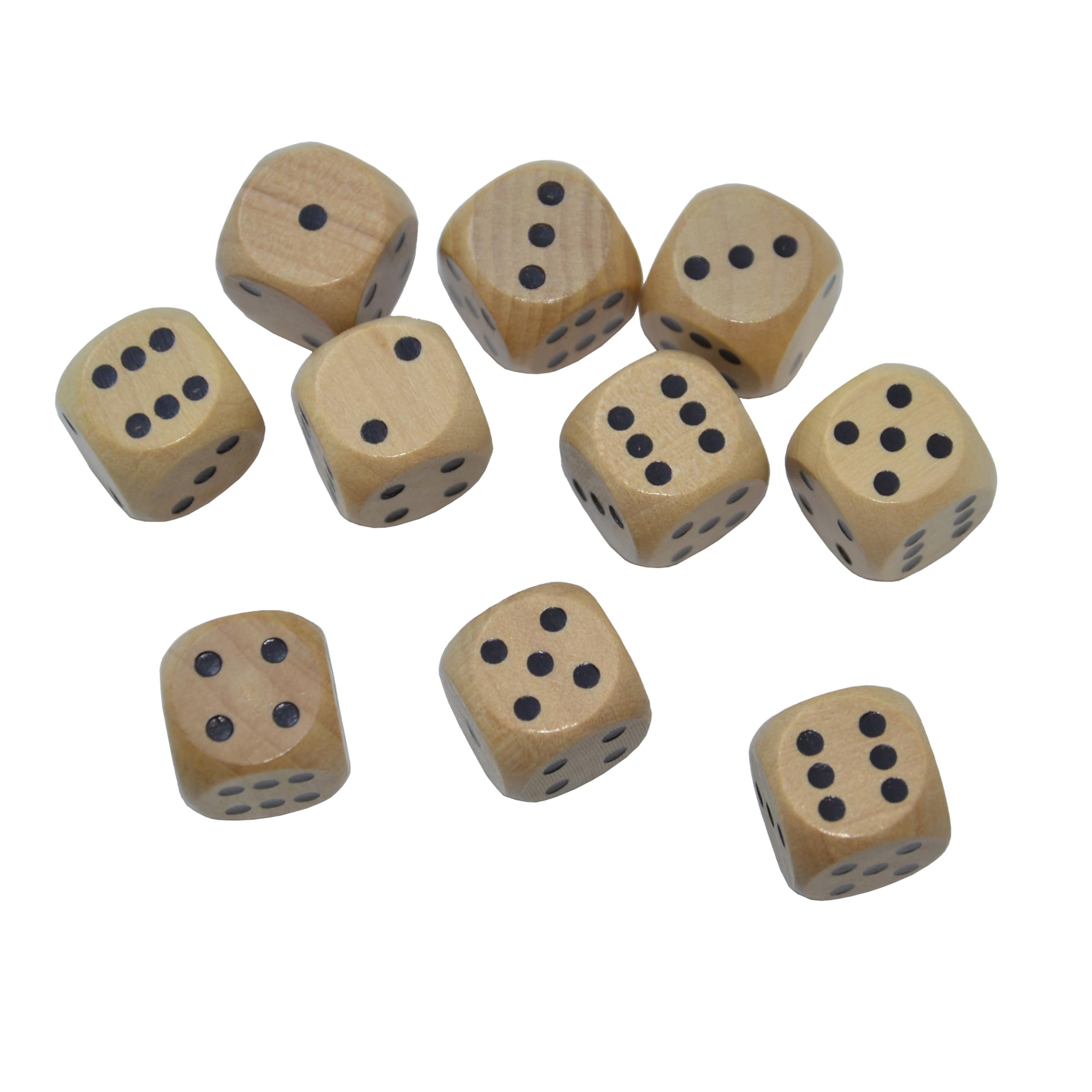 StarMall Set of 10 16MM Six Sided D6 Round Wooden Dice Set (Wood)