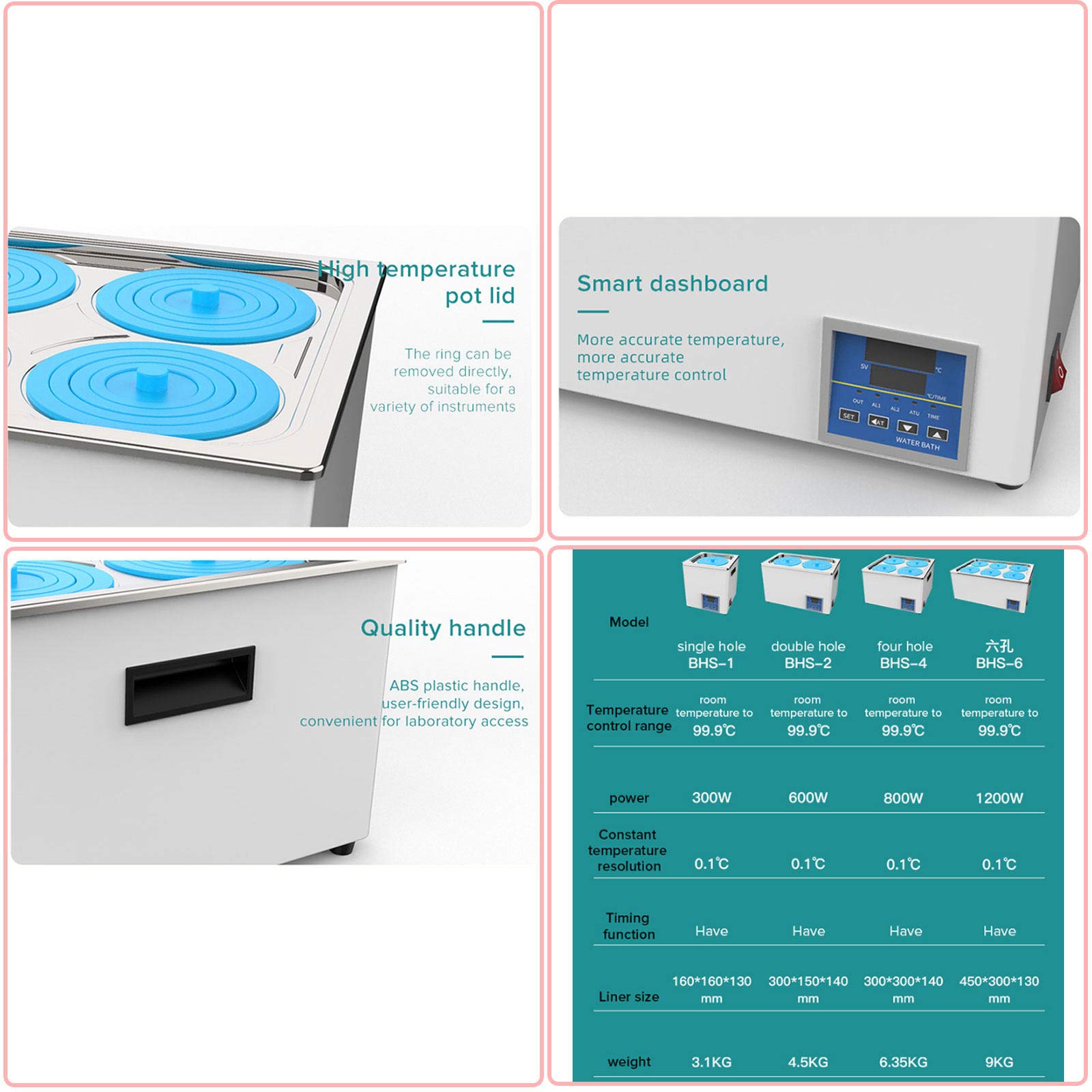 BañOs MaríA De Laboratorio, BañO MaríA TermostáTico Digital, con FuncióN De TemporizacióN RT A 99 ℃, Pantalla De Temperatura, Incrementos De 0.1 ° C, Acero Inoxidable,4Holes