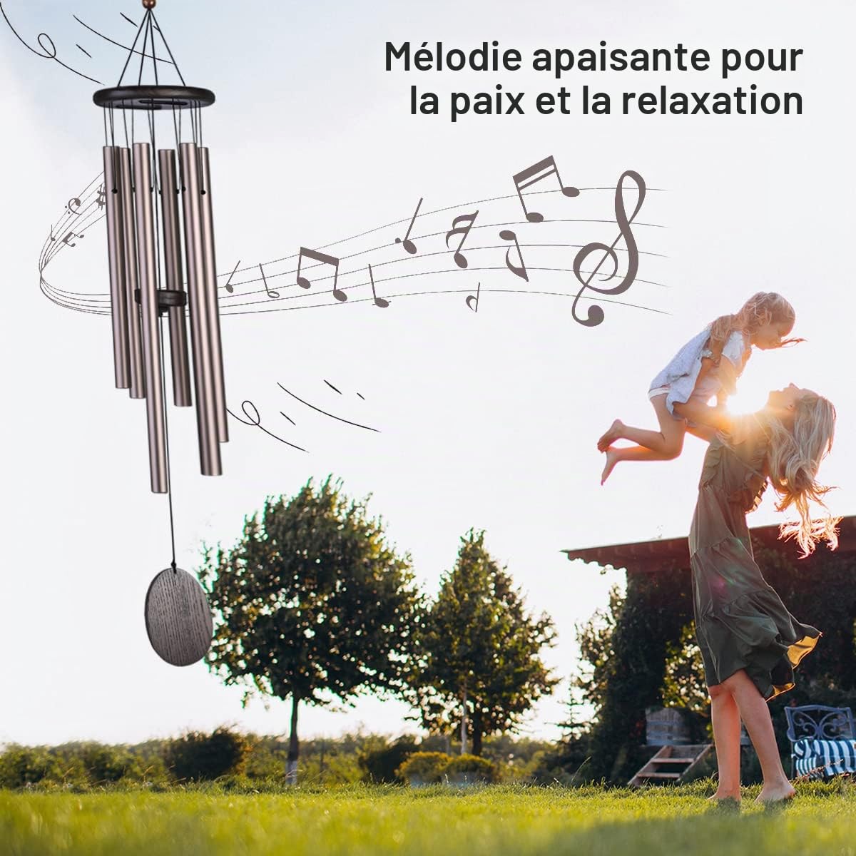 Carillon à Vent Classique 32“, 6 Tubes en Aluminium Wind Chime, décoration extérieure pour Jardin, Cour, Patio et décoration de la Maison (Bistre)