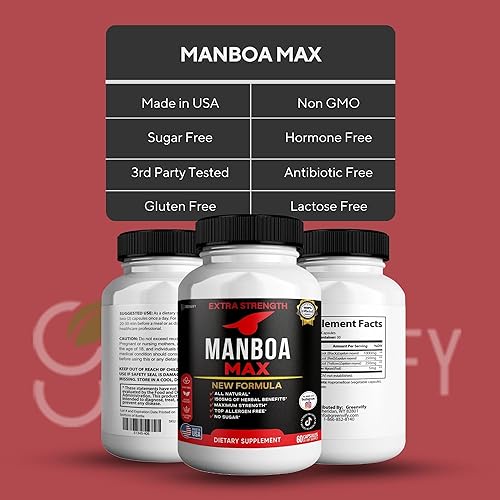 Miniatura 4 de MANBOA MAX Complejo de raíz de maca orgánica extra fuerte, mezcla con maca negra, roja y amarilla, 60 cápsulas veganas, sin OMG, sin azúcar (1)