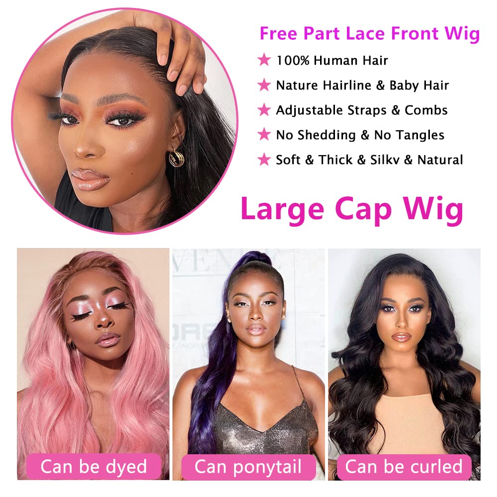 MAIME Large Cap Lace Front Wig 24 inch Cap Size Body Wave Human Hair Wig 150% Density Pre Plucked with Baby Hair 26 inch