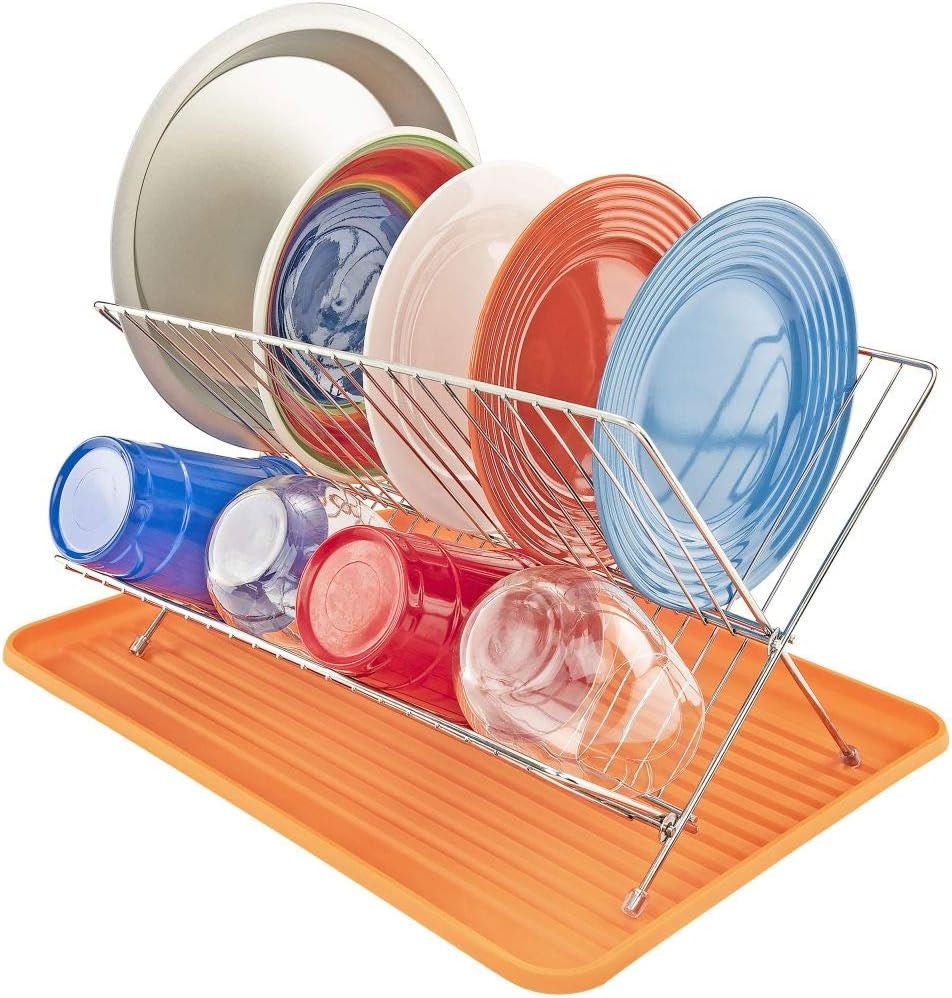 Southern Homewares, Orange Dish Drying Rack w/Folding Drainer, Kitchen Utensil Cleaning Set for Plates, Bowls, Cups, One Size