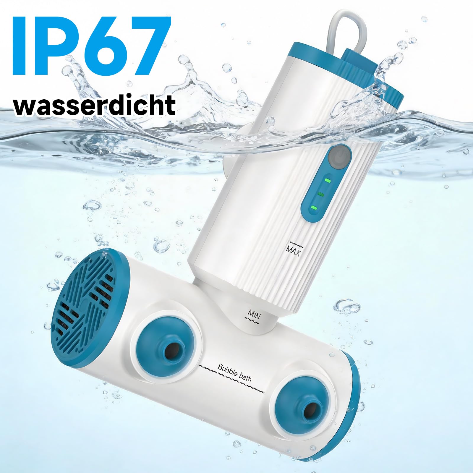 Badewannendüsen für Wanne,Whirlpool badewannetragbares mit Doppeldüsen für Badewanne,3 stufigem Wasserfluss,Kabelloser 5000mAh Akku,Badezubehör für Frauen, Männer, entspannender täglicher Gebrauch