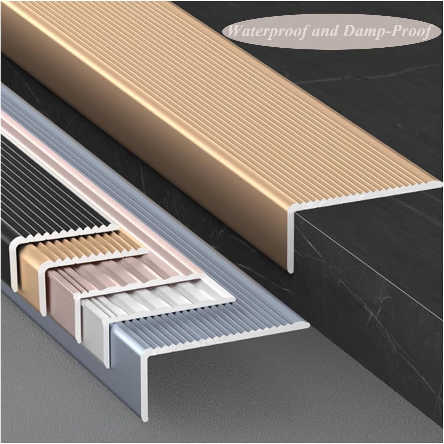 Aluminiowa listwa ochronna na schody, antypoślizgowa, metalowa, przejściowa, do użytku wewnątrz i na zewnątrz, złoty, 5 szt., 48/120 cm, 10 szt