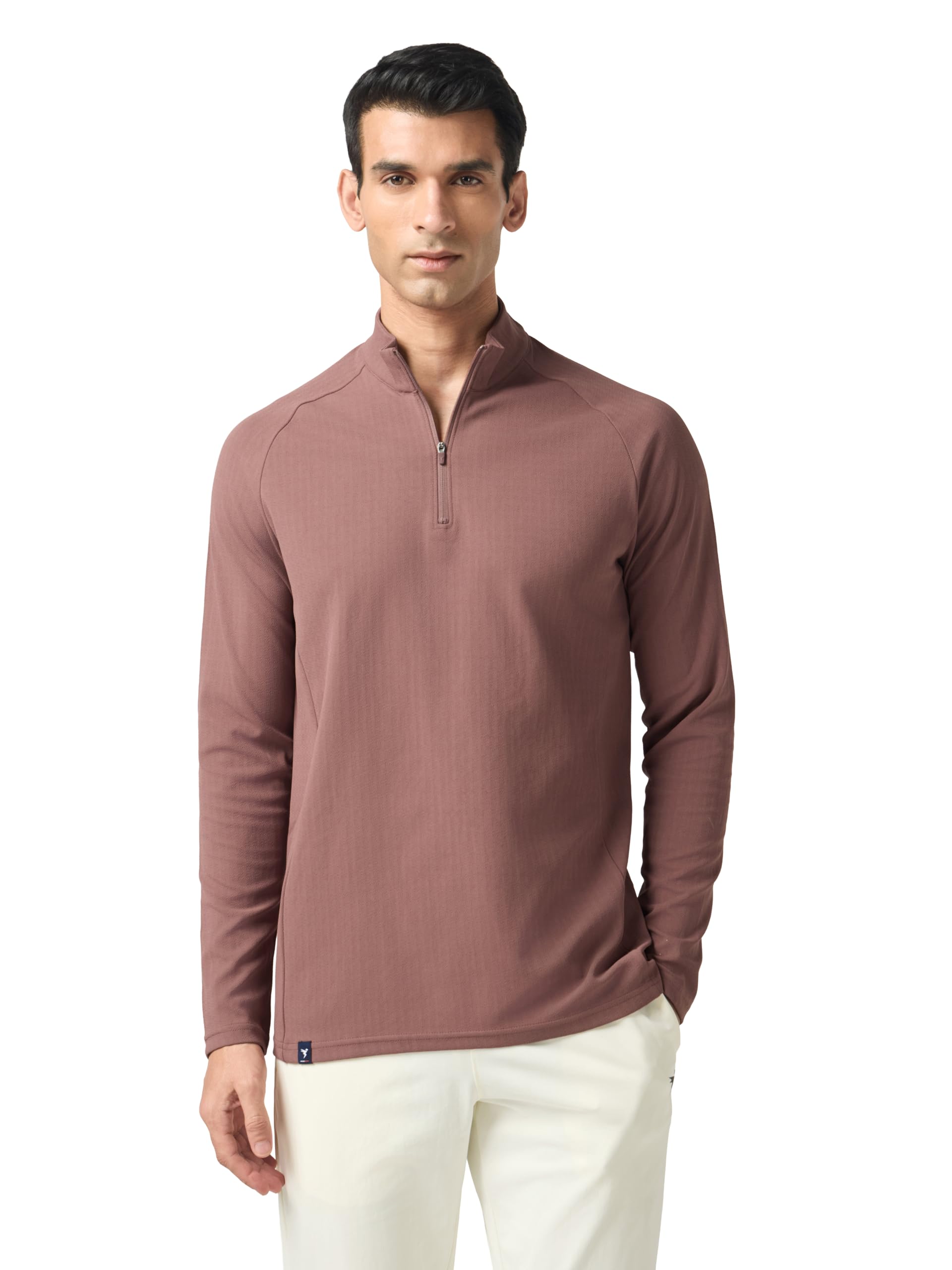 TECHNOSPORT Men's Solid Full Sleeve T-Shirt ELASTOPLUS Quick Dry Slim Fit Mock Neck Sports Tee for Training Layering Casual Wear UPF50+ Anti Odour