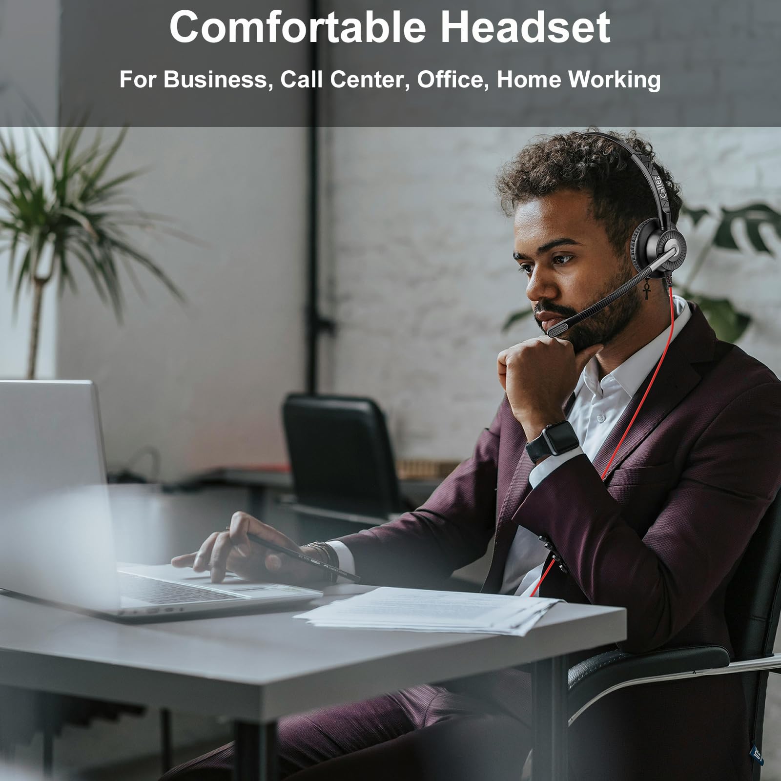 Callez Cuffie USB PC con microfono, cuffie stereo con microfono ENC 2 per cancellazione del rumore, controllo delle chiamate, cuffie business con cavo per home office call center team, zoom skype