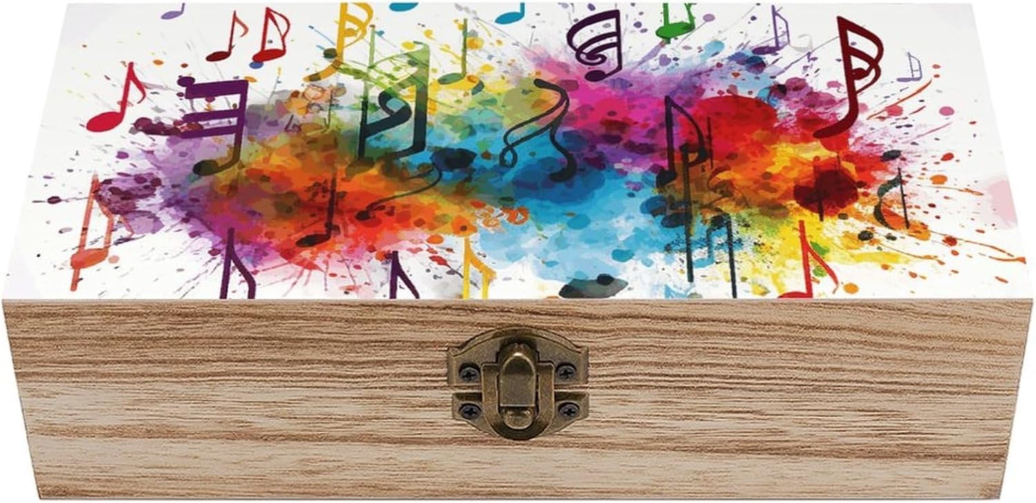 Colorful Music Wooden Storage Box Locked Wood Gift Box Decorative Keepsake Boxes Storage Bins, Memory Boxes for Pictures, Jewelry Organizer Unique Gift Ideas for Men Women
