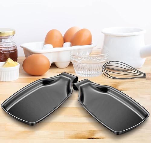 Miniatura 4 de LIANYU Soporte de cuchara negro de 2 piezas para encimera de cocina, soporte de cuchara de acero inoxidable para estufa, espátula, cucharón, soporte