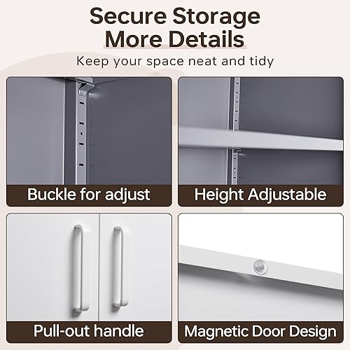 Miniatura 57 de Armario de almacenamiento de metal, gabinetes de garaje de 2 puertas, caninete de herramientas de utilidad de acero, caninetes de bloqueo corto con