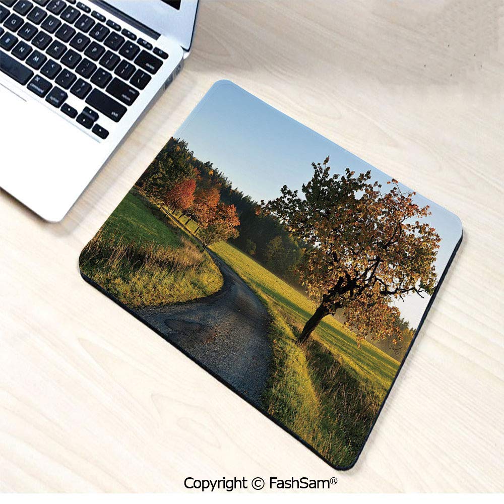 Personalized 3D Mouse Pad Autumn Road at Sunset and Lone Tree Grass Field Forest Rural Scenery for Laptop Desktop(W7.8xL9.45)