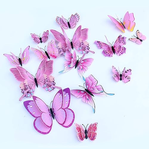 FOVSHNG 24 calcomanías de mariposa 3D para decoración de pared, mariposas extraíbles, calcomanías de pared para niñas, niños, dormitorio y