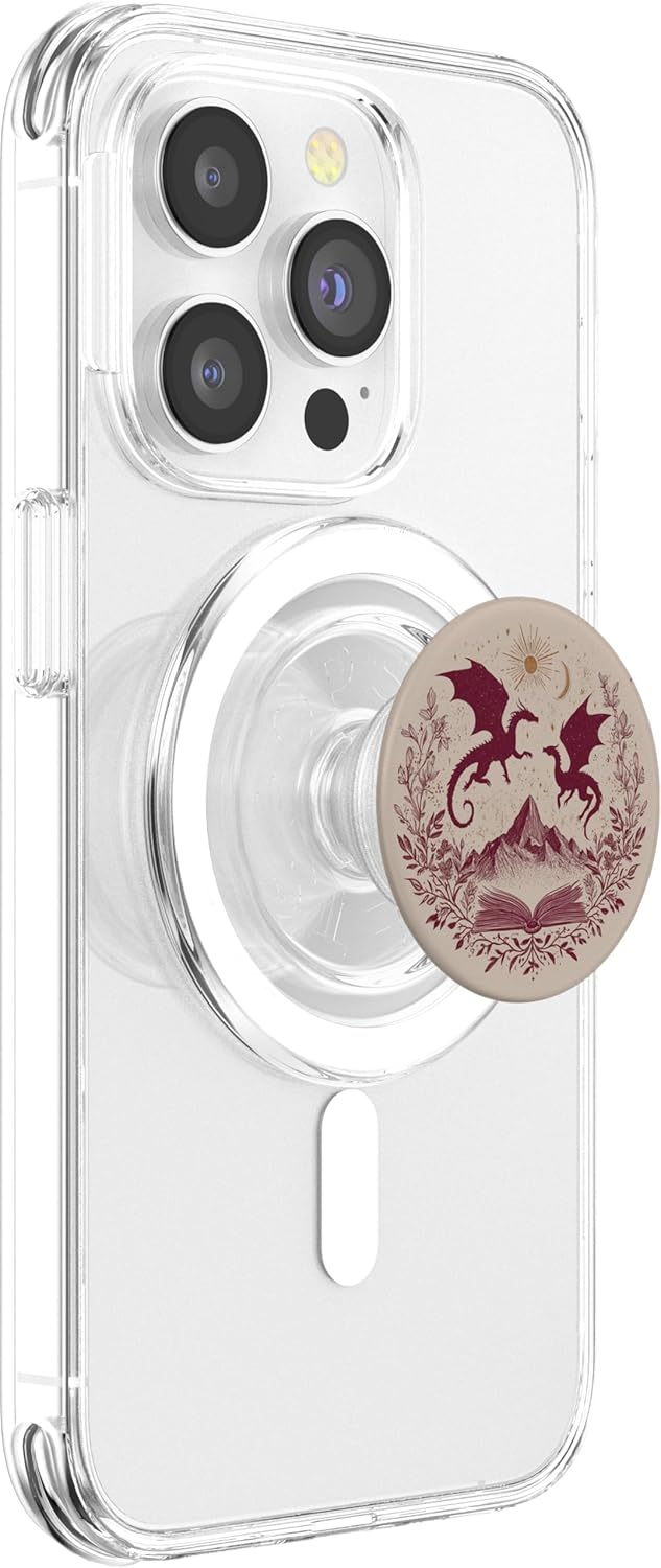 Dragon Bookish Romantasy Book Reading Burgundy Beige PopSockets PopGrip for MagSafe