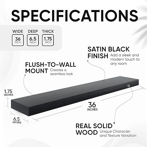 Vista 171 de Homeforia Estantes flotantes de madera de 36 pulgadas, estante flotante grande de madera natural maciza de alta gama de 36 pulgadas, estantes