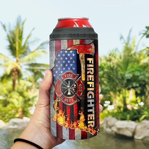 Miniatura 6 de Wassmin Vaso de bomberos para hombres, enfriador de latas 4 en 1 de acero inoxidable aislado de 16 onzas, taza de café con tapa para abuelo, papá,