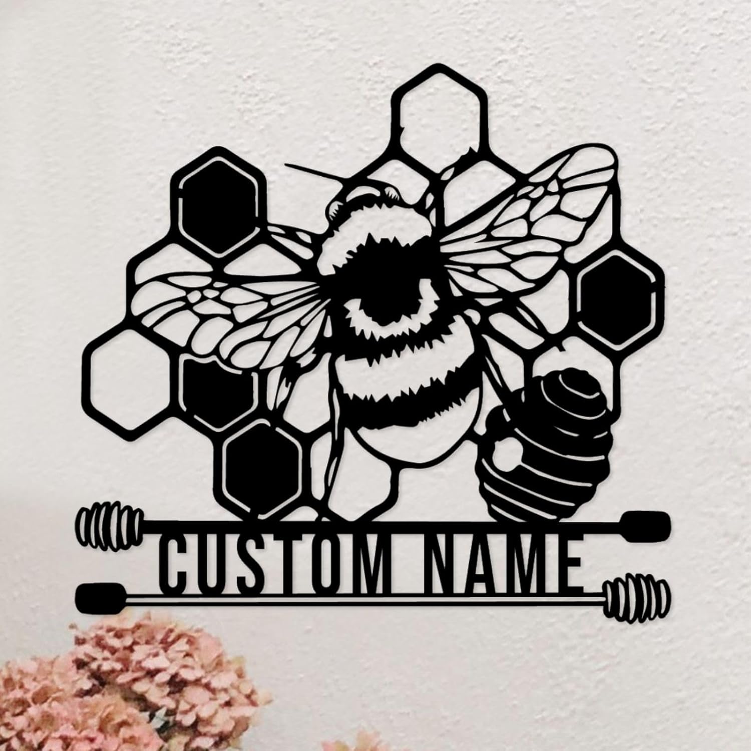 Custom Bee Metal Wall Art,Personalized Bee Farmer Name Sign,Honey Bee Metal Wall Art,Honey Bee Sign,Bee Wall Decor,Bee Keepers Gift Garden Sign,Green House Decor (Style B)