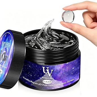 Solid Resin Putty, Fast U V Curing Modeling Putty for 3D Crafts, Sculpting, Nail Art, 3D Printing Repair & Handmade Collection for Professionals & Beginners- Clear, 60g