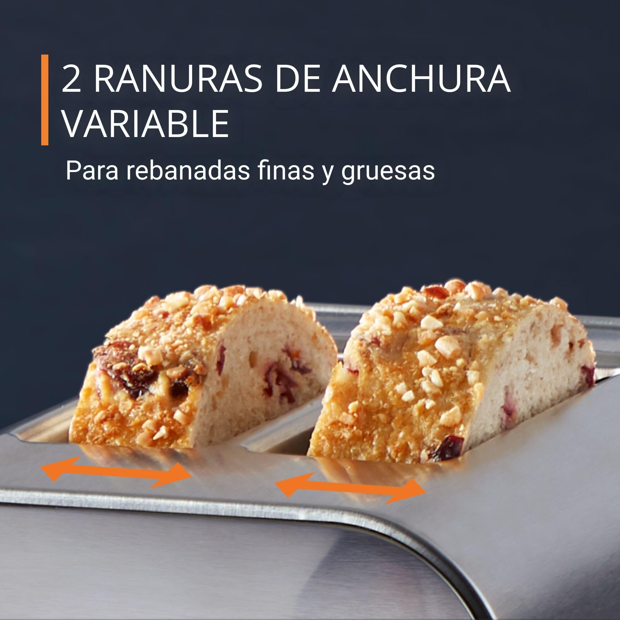 Krups KH682D10 Krups KH682D10 Tostador de 2 ranuras acero inoxidable Excellence, ancho ajustable, 8 niveles de potencia, palanca elevadora del pan, función parada, descongelar, recalentar