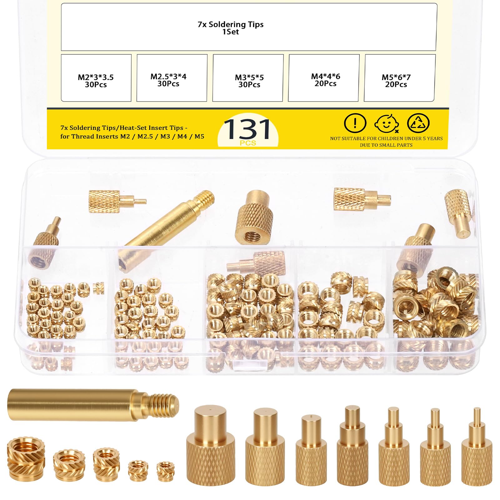 Mardatt 138PCS Brass Threaded Inserts with Heat Set Insert Tips Set