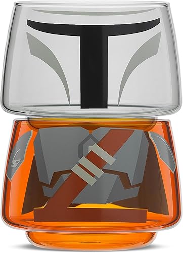 Miniatura 7 de JoyJolt Vasos apilables de Star Wars de personajes para beber. Vasos de cristal The Mandalorian de 8 onzas, cabeza y cuerpo! Juego de 2 vasos de
