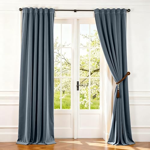 Miniatura 126 de Lazzzy Cortinas Opacas de Terciopelo con Aislamiento Térmico para Ventanas de Habitación, Cortinas de Lujo Súper Suaves para Sala de Estar, Salvia