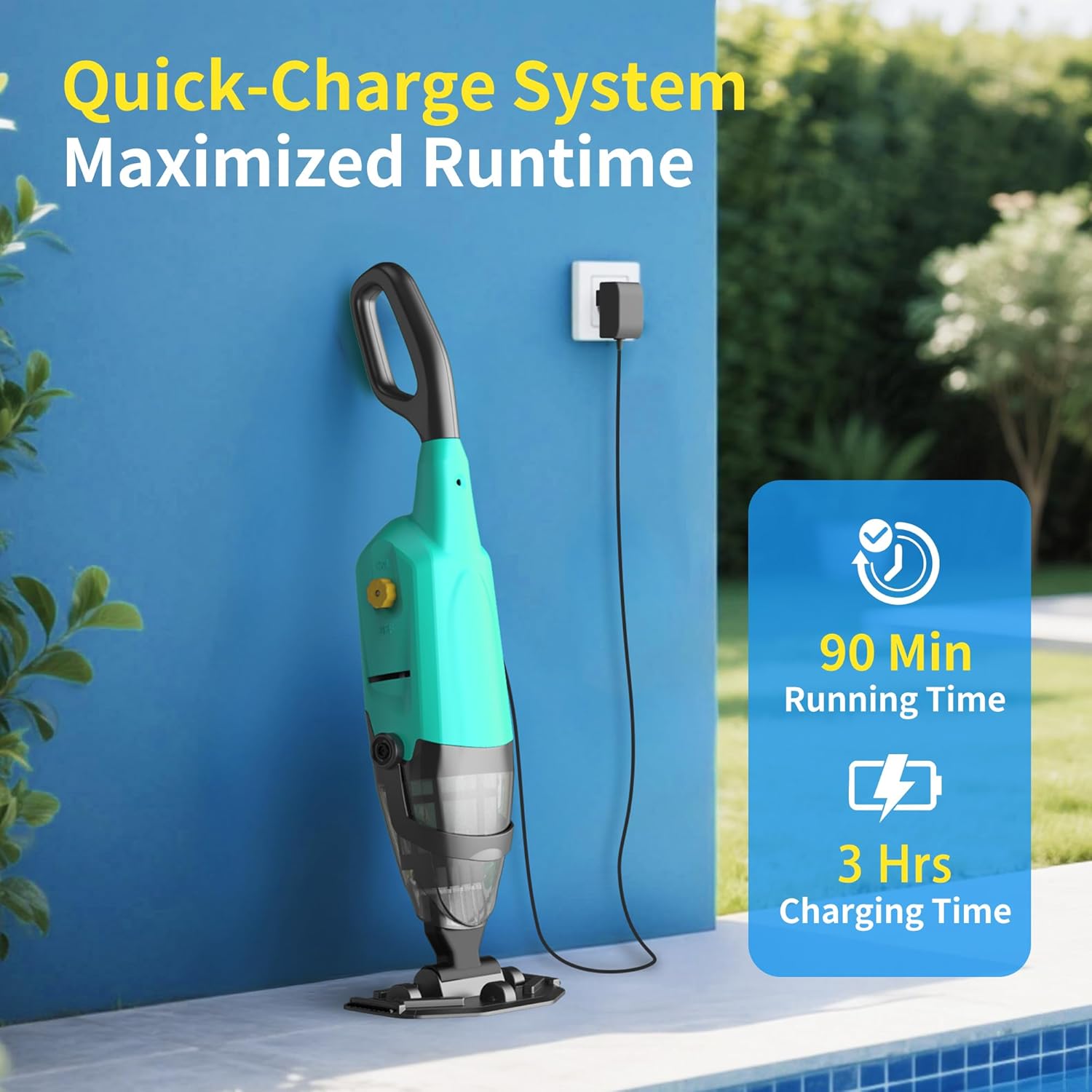 Cordless Rechargeable Pool Vacuum for Above & In-Ground Pools – 18GPM Suction, 90 Min Runtime, Fast 3H Charge, 69" Detachable Pole – Deep Clean for Spa, Hot Tub, Sand, Leaves, Debris （Green）
