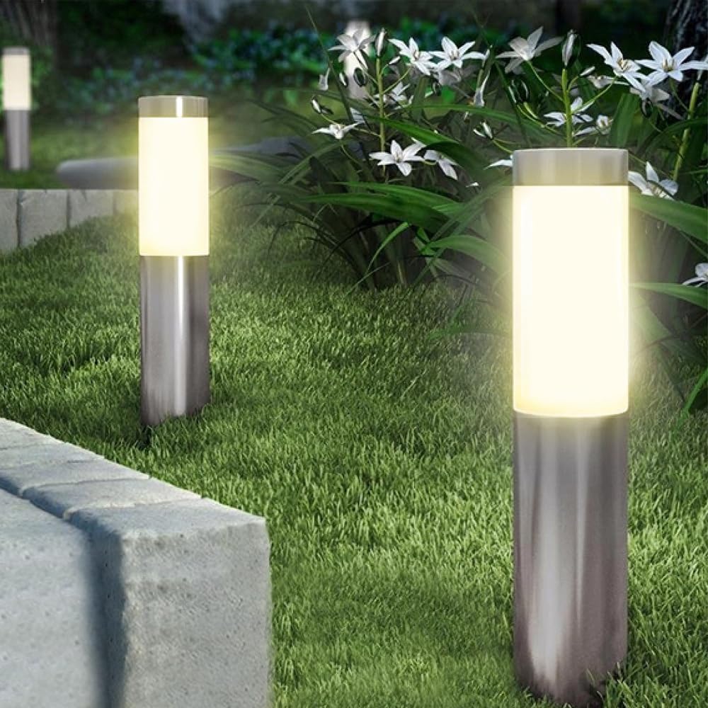 Blinggo Solar Pathway Lights Outdoor Garden LED Path Lighting 2 Pack Waterproof Wireless Simple Style Stainless Steel Decoration for Patio Driveways Landscape Lawn Yard (Warm light Small)