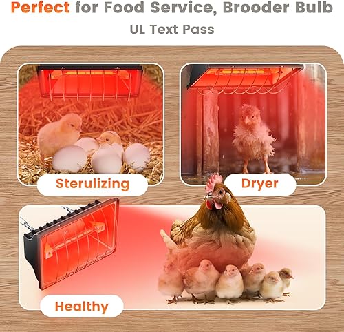 Miniatura 9 de Chtoocy Calentador de gallinero de 250 W, lámpara de calentador para pollitos de 9.84 pies, cable de calefacción al aire libre, luz colgante de casa