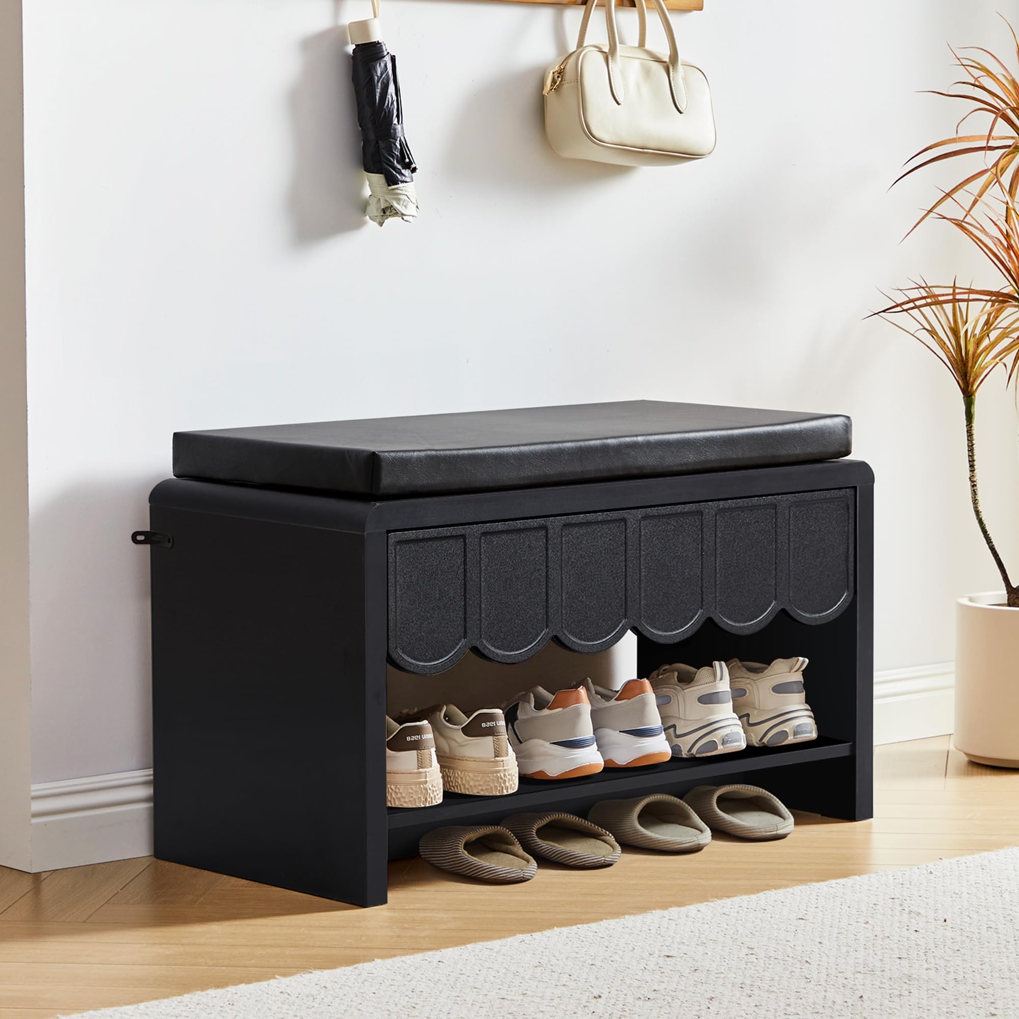 Armoire à chaussures d'entrée avec banc de rangement et tiroir design