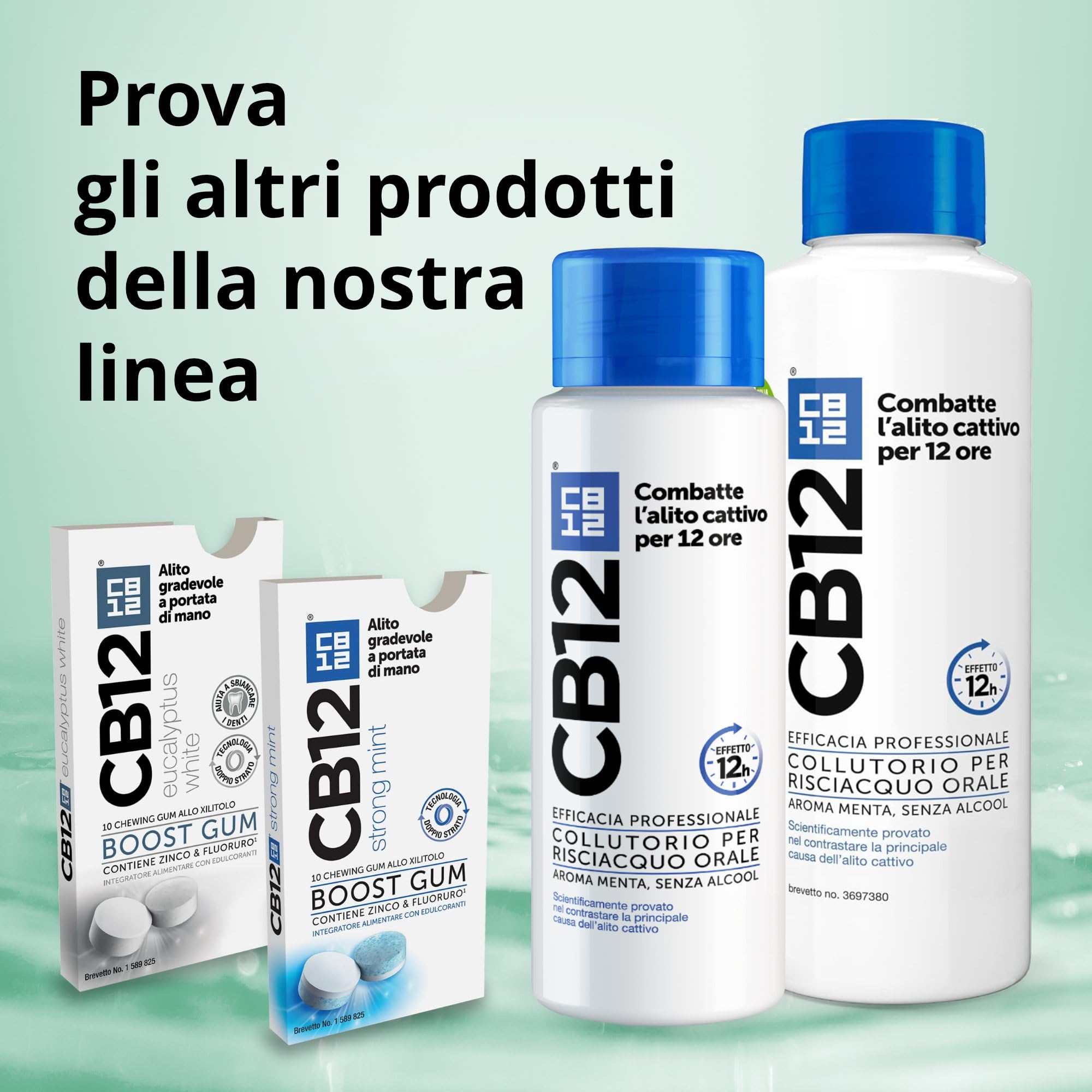 CB12 Boost, Gomme da Masticare Senza Zucchero con Xilitolo, Gusto Eucalipto, Effetto Sbiancante, Prevengono Alito Cattivo, Confezione da 10 Chewing Gum
