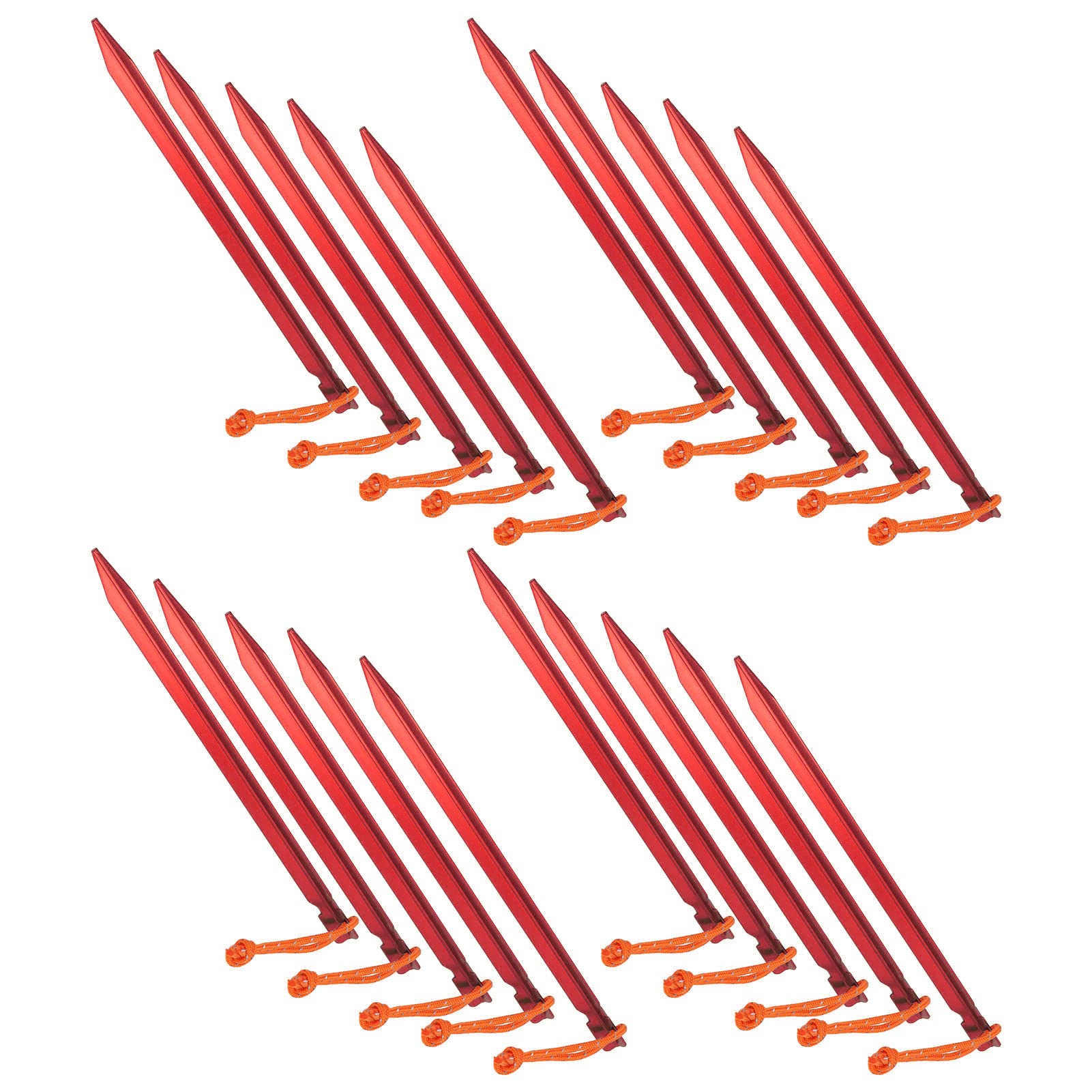 Picchetti per Tende da 20 Pezzi Resistenti da 9,1" in Alluminio con Corde per Tettoia da Campeggio, Picchetti a V per Esterni Antivento per Tende, Teloni, Ancoraggi da Giardino (rosso)