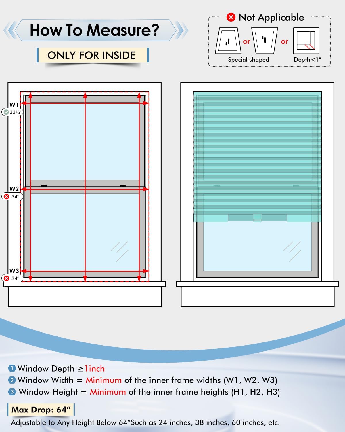 Cordless Blackout Cellular Shades, No Drill Honeycomb Blinds for Windows, Thermal Insulated Room Darkening Window Shades for Bedroom, Living Room, Easy Installation (30 * 64)