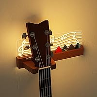 Vista 1 de Guitar Wall Mount Stand with LED Lights - Solid Wood & Acrylic USB-Powered Guitar Accessories - Gift for Men, Guitar Players, Music Lovers