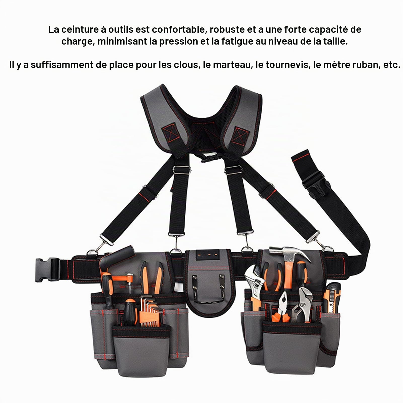 Ceinture à outils pour homme, tissu Oxford 600D, poches pour menuiserie, bretelles réglables, organisateur de rangement