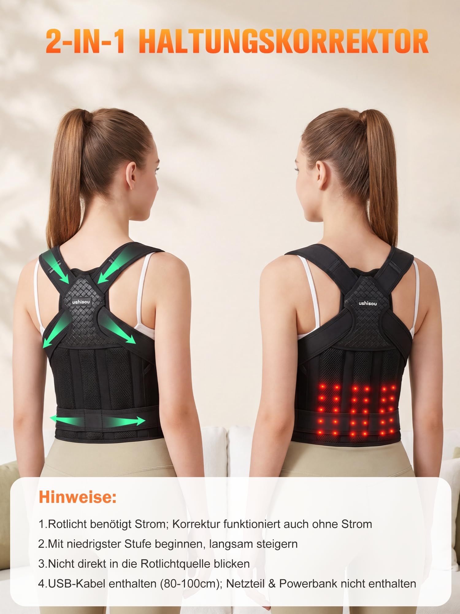 Rückenstützgürtel Haltungskorrektur Rücken für Damen Herren Verstellbare, M | Rücken Geradehalter mit Rotlichtfunktion丨Leicht & atmungsaktiv丨Haltungskorrektur-Gurt mit Kreuz-Zuggurten und Stützstäben