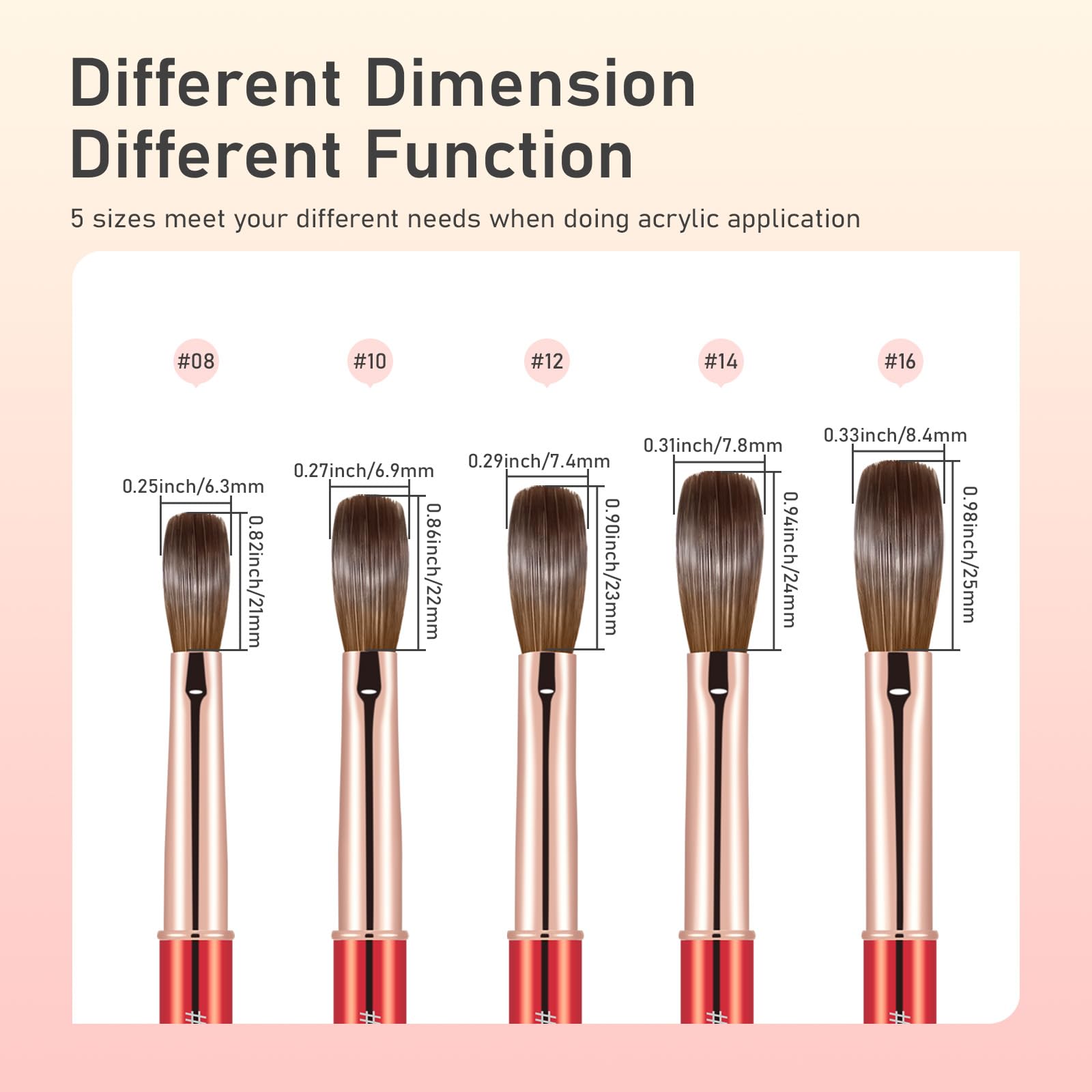 Acryl-Nagelbürste Größe 14, 100% echte Kolinsky Nagelbürste für Acrylpulver-Anwendung, handgefertigte Damen-Maniküre-Nagelverlängerungswerkzeug für professionelle Heimwerker-Salons und Anfänger