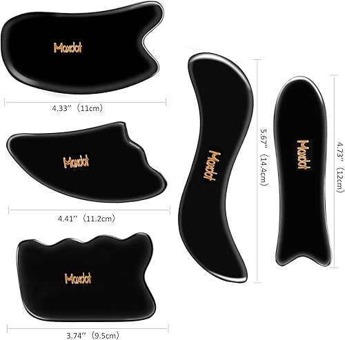 Miniatura 7 de Maxdot Juego de 5 herramientas de masaje Gua Sha, herramientas de masaje de raspado, piedra Guasha para terapia física de cara, espalda, cuello
