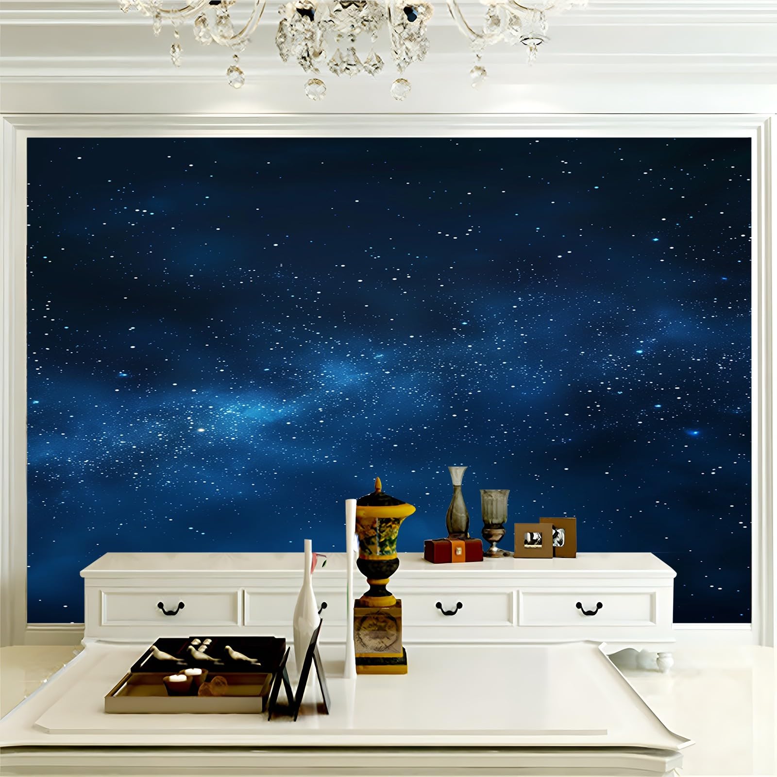 Fototapete 3D Effekt Sternenhimmel Dunkelblau 400x280 cm Vliestapete Wohnzimmer Schlafzimmer Vlies Tapete Art Wandtapete UV-Beständig Wanddekoration Tapete