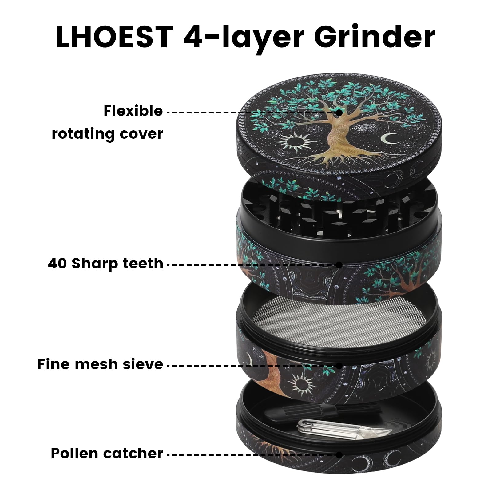 63 MM Grinder Metalico Molinillo Especias Sal Grinder árboles 4 Capas de Diseño Molinillo con Rascador y Cepillo de Plástico para Cocina Cocinando