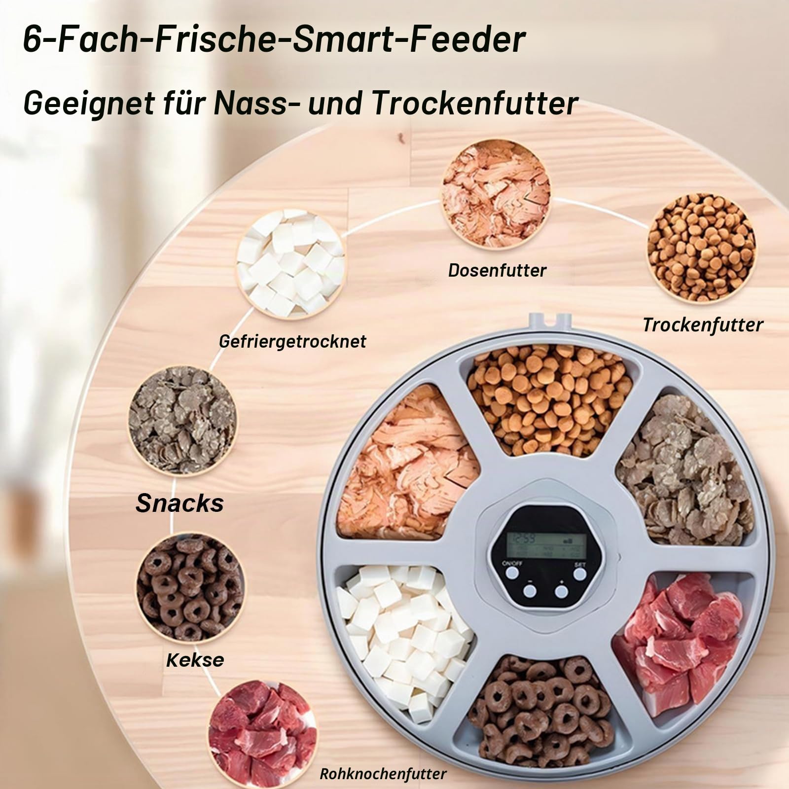 Automatischer Katzenfutterspender für 6 Mahlzeiten, 4 x AA