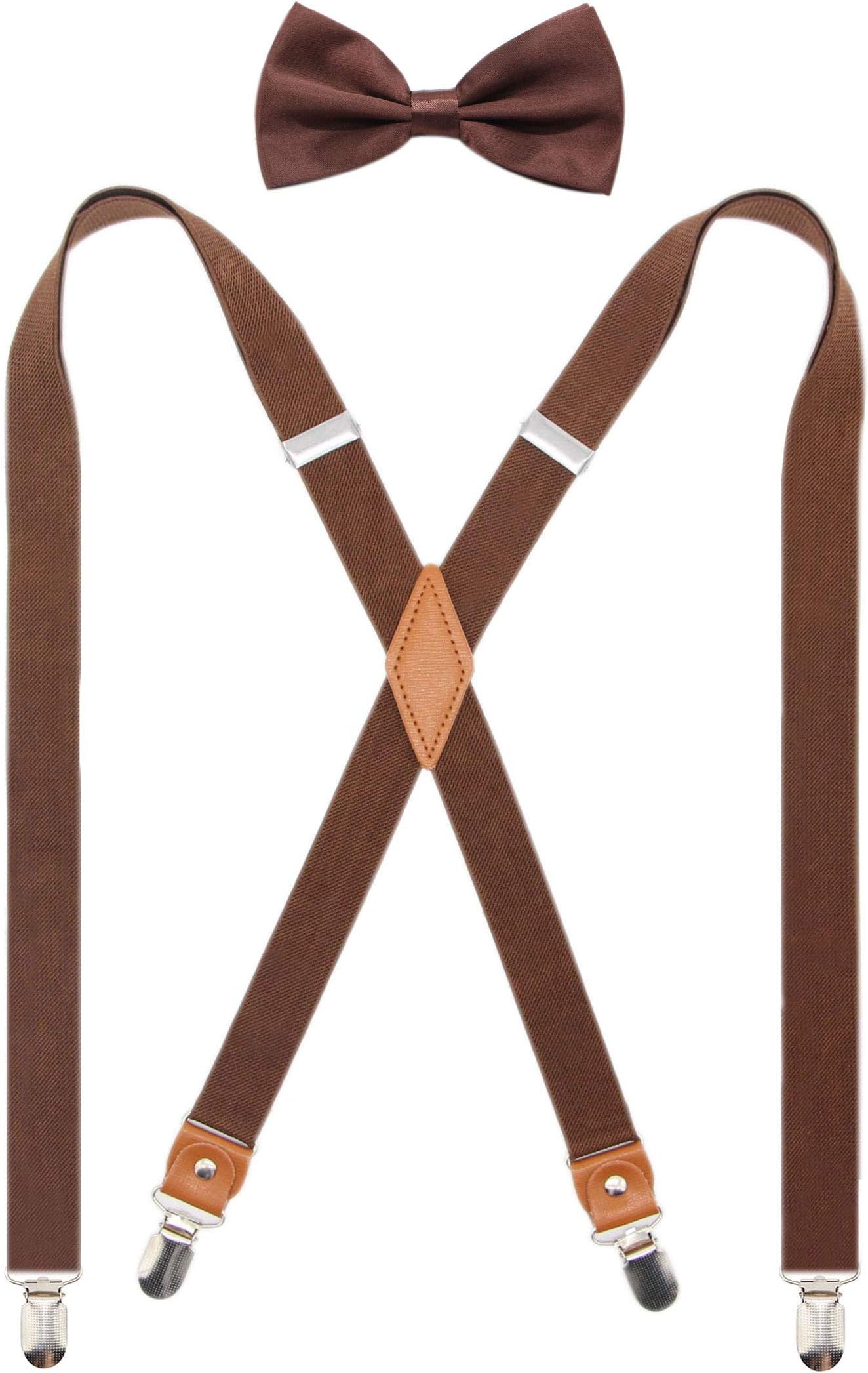 Mens Suspender and Bowtie Set X Back Heavy Duty Adjustable Elastic Clips