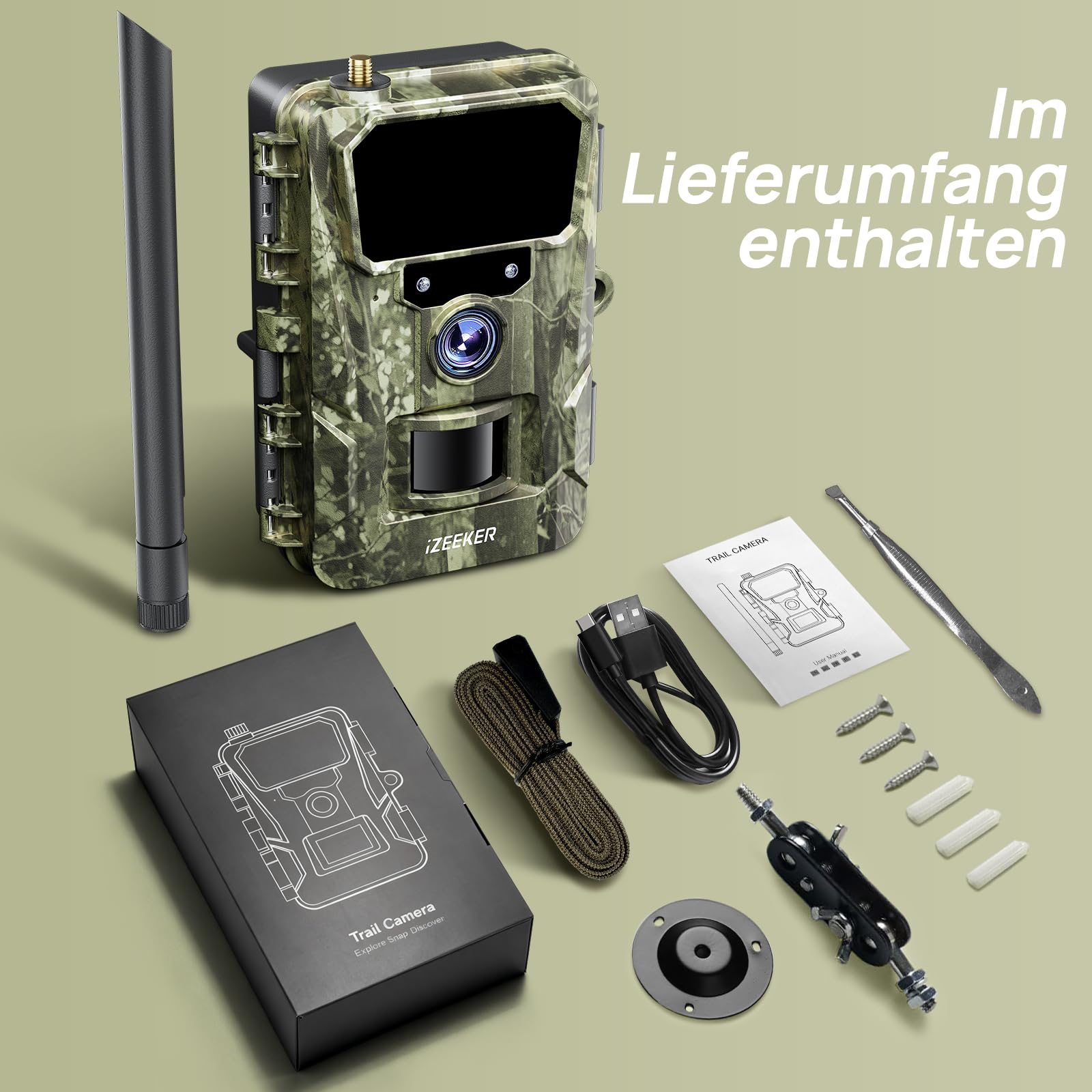 iZEEKER 2 in 1 Cloud 4G & Standard Wildkamera, 2K HD 48MP Wildkamera mit Bewegungsmelder Nachtsicht App-Steuerung Time Lapse Loop Aufnahme Kein WLAN IP66 Wasserdicht mit SIM-Karte für Wildtiere