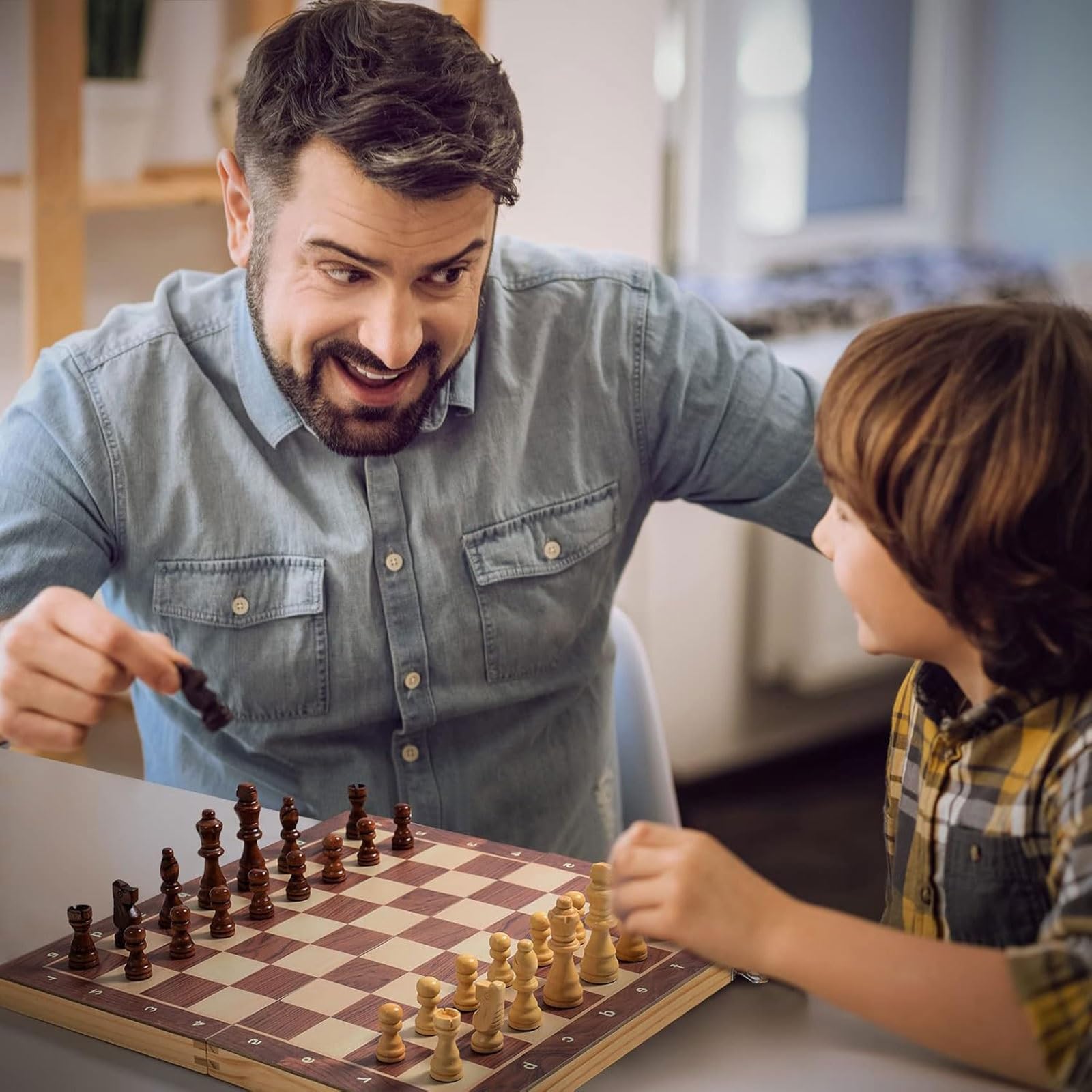 Jeu de société Pliant en Bois 3 en 1, Jeu de Dames d'échecs Chess