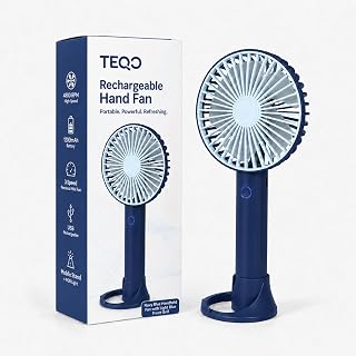 TEQO Rechargeable Hand Fan 4800 RPM High Speed | 1200mAh Battery, Up to 6 Hours Runtime | Portable USB Fan with Mobile Sta... Price In India