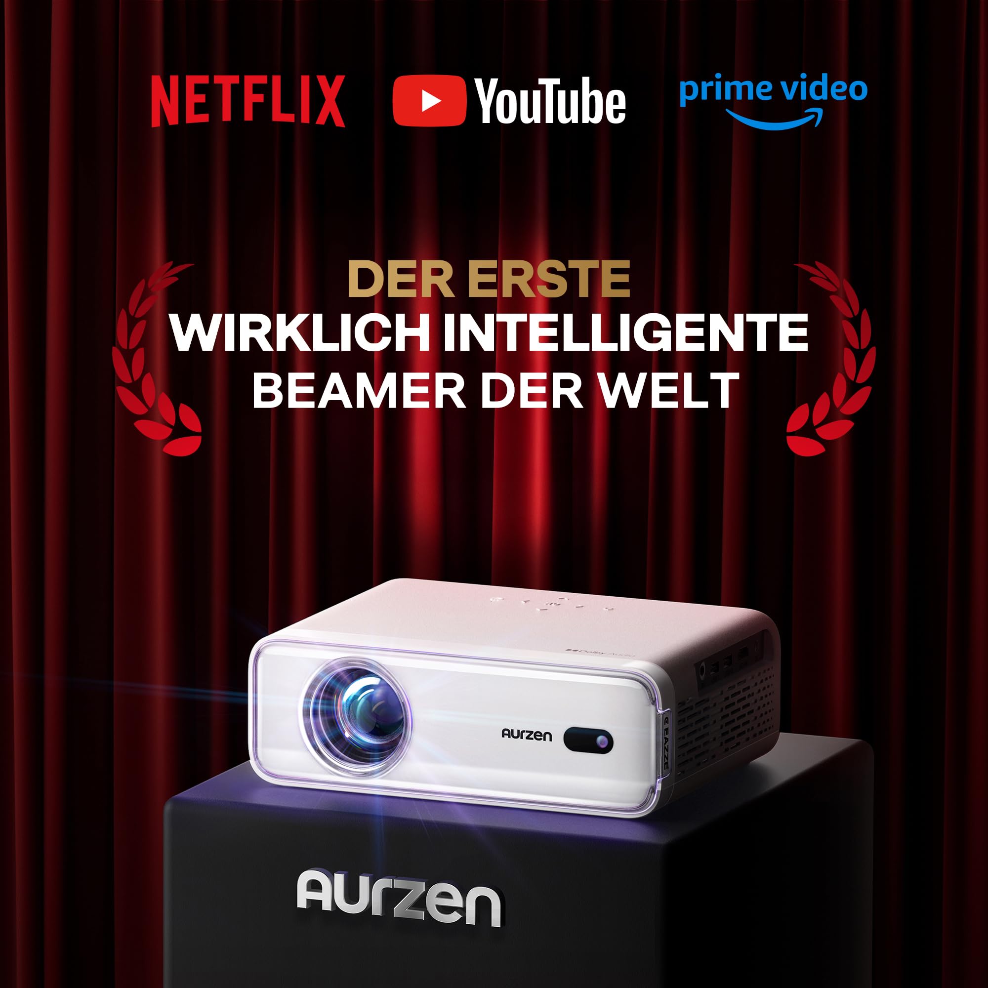 Aurzen EAZZE D1 Smart Beamer Heimkino Projektor 4K Unterstützt Full HD 1080P Beamer mit Netflix & Dolby Audio, Autofokus & Trapezkorrektur, Mini WiFi Bluetooth Video Projektor, Weiß