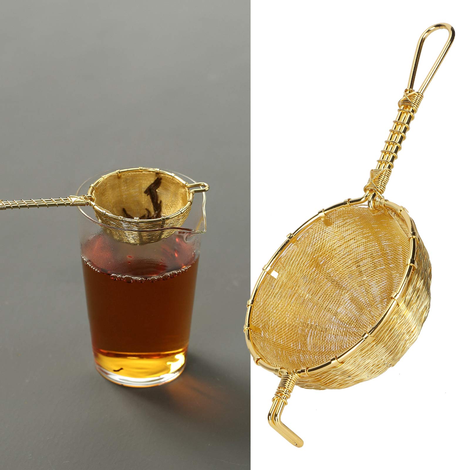 Passoire à thé en cuivre fabriquée à la main, filtre à théière réutilisable avec long manche, maille fine et dense pour une excellente séparation des scories, conception