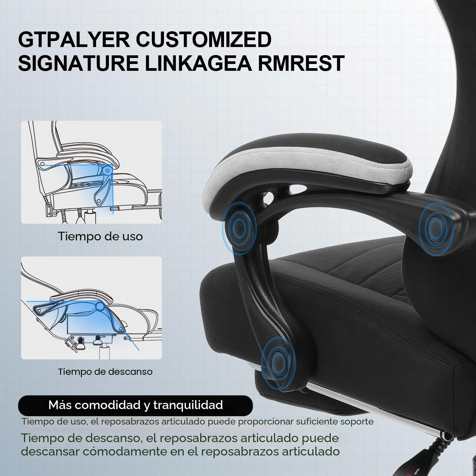 GTPLAYER Silla de Tela para Juegos con reposapiés, Silla ergonómica de Escritorio para computadora con cojín de Resorte de Bolsillo, Soporte Lumbar para Oficina en casa, Soporte Lumbar, Resistente y | Silla de escritorio ergonómica para juegos