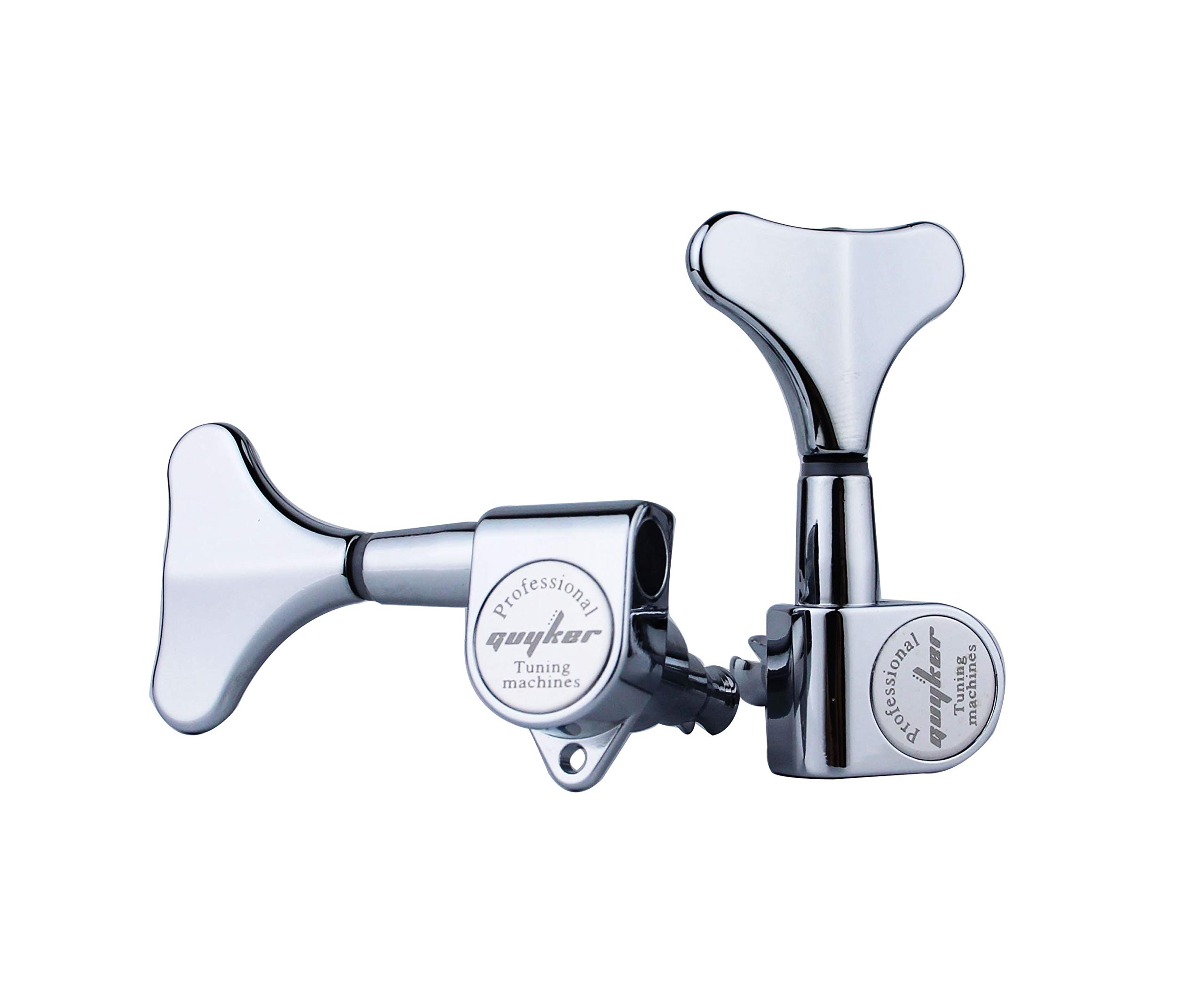 Guyker Guitar Bass Tuners (2R + 2L) - 1:17 Ratio Headstock Sealed Tuning Key Pegs Machine Head Replacement for Electric Jazz Bass or Precision Instruments - Chrome