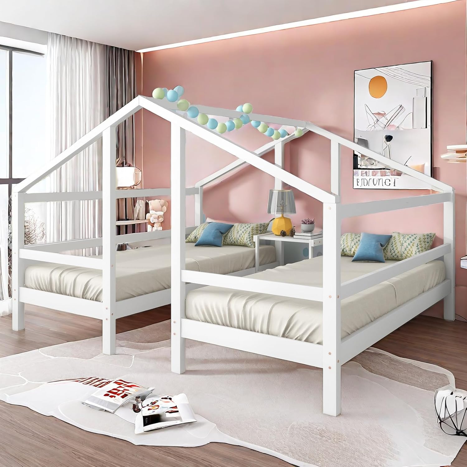 Close-up of slatted bed base installation